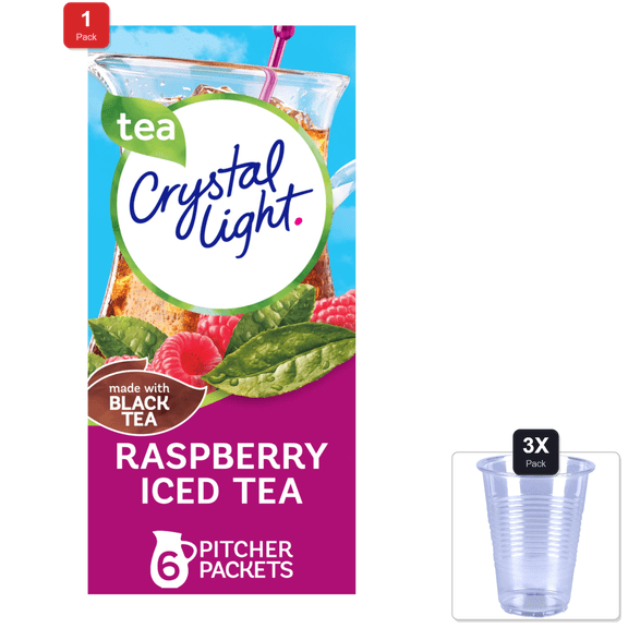 1 Pack | Crystal Light Iced Tea Raspberry Drink Mix 12-Quart Canister & 3x 9oz Disposable Plastic Cups