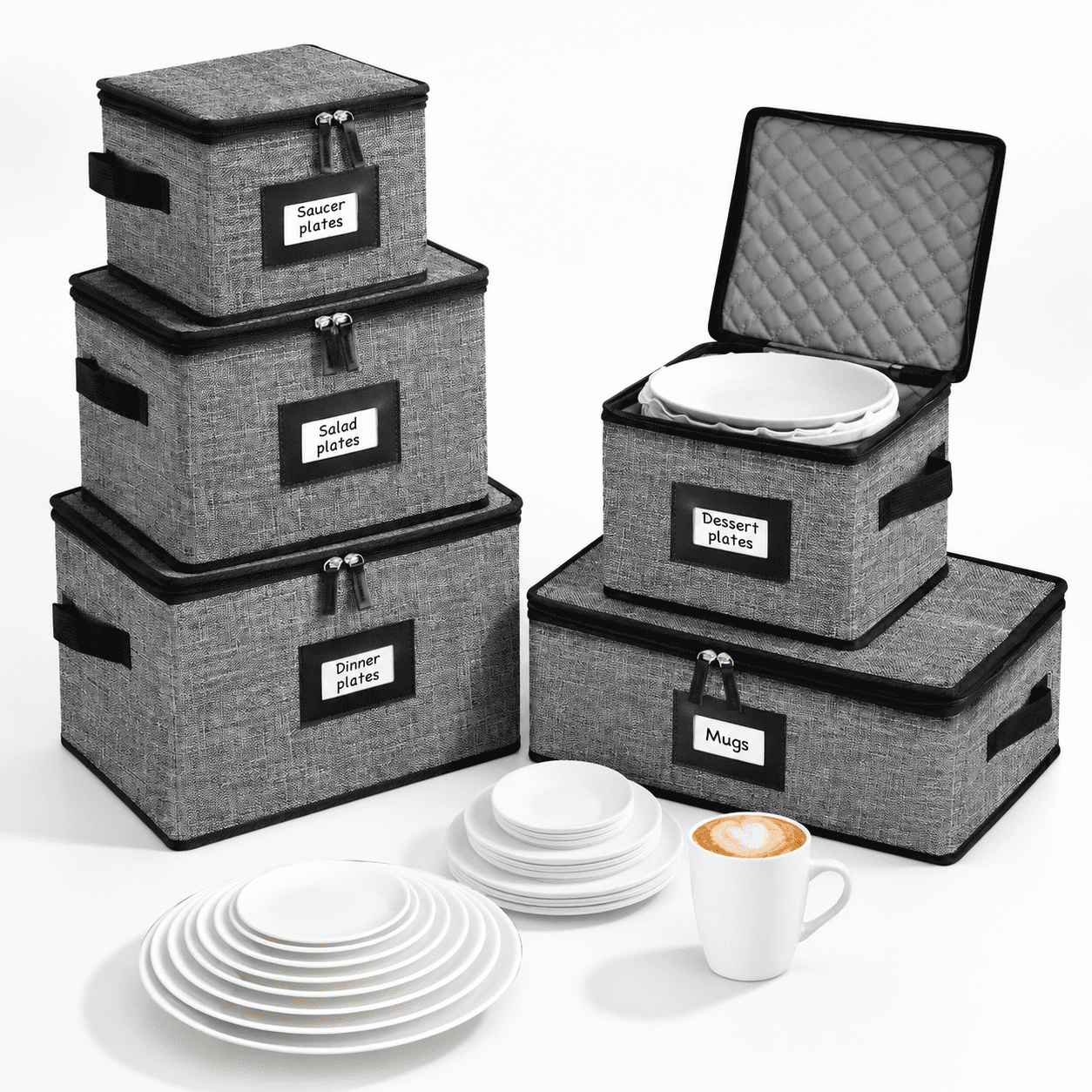 1 Pack Cup Storage and 4 Dish Storage Quilted Hard Shell Tableware ...