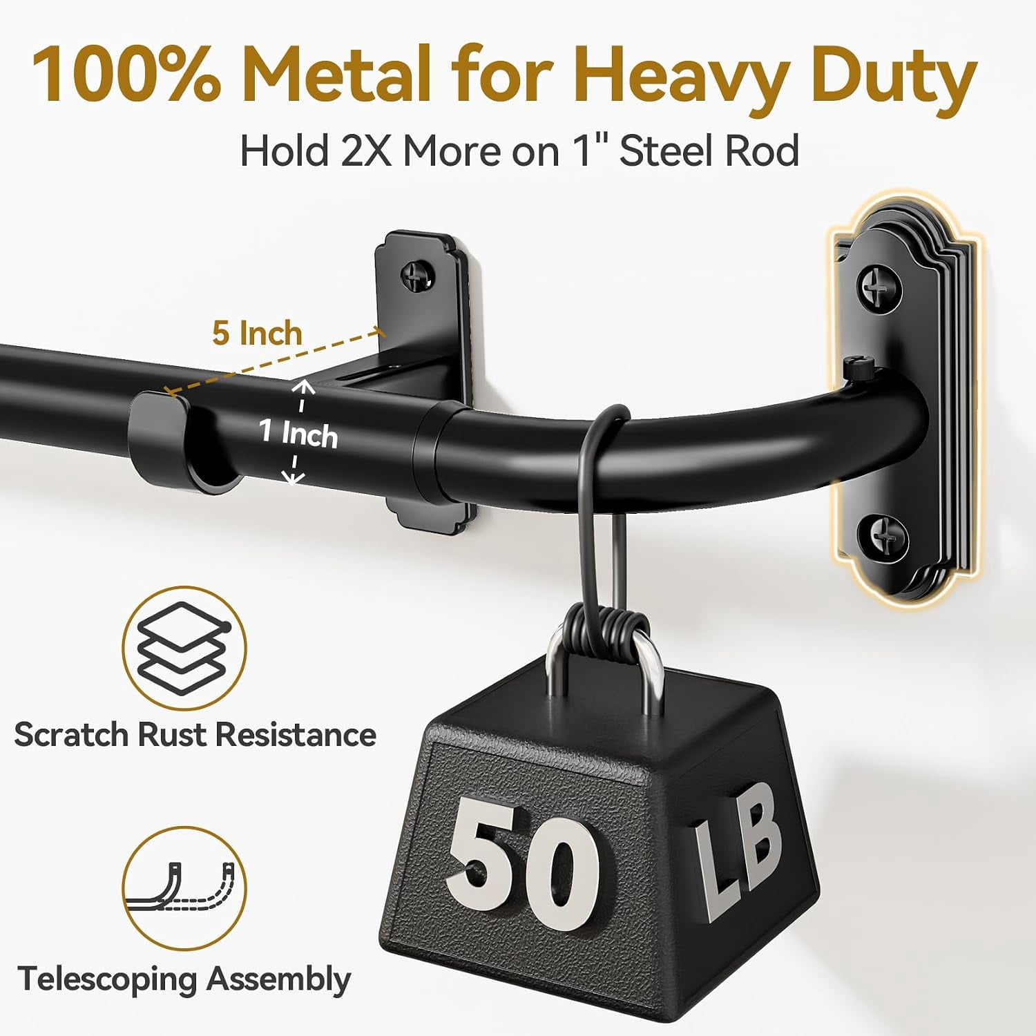 1 Pack Curtain Rod 32-144 Inch, 1 Inch Heavy Duty Metal Rod for ...