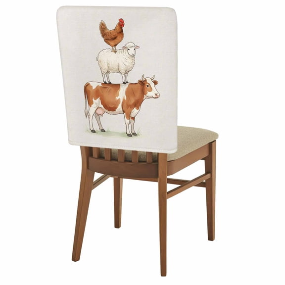 1 Pack Cute Animals Chair Back Covers Watercolor Cow Chicken Cartoon Sheep Farmhouse Rustic Stretchable Removable Chair Slipcovers Washable Seat Covers for Dining Room Kitchen Restaurant 19 x 18 Inch