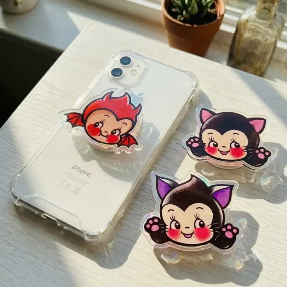 1 Pack Cute Doll Bat Phone Grip Bat Cat Devil, Spooky Horror Chibi Kawaii Accessory