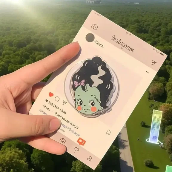 1 Pack Cute Frankenstein Girl Magnetic Phone Grip Kawaii Monster Horror Magnetic Holder, Spooky Cute Gift for iPhone 15 14 13 Gothic Aesthetic