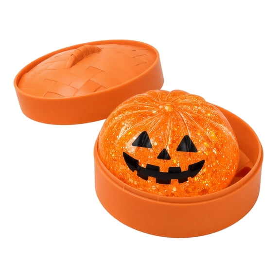 1 Pack Cute Monster Mini Pumpkin Squishy Box, 2.36 Inch Floating Sequins Slow Rebound Stress Ball, Trick Or Treat Sensory Fidget Toy (Yellow)