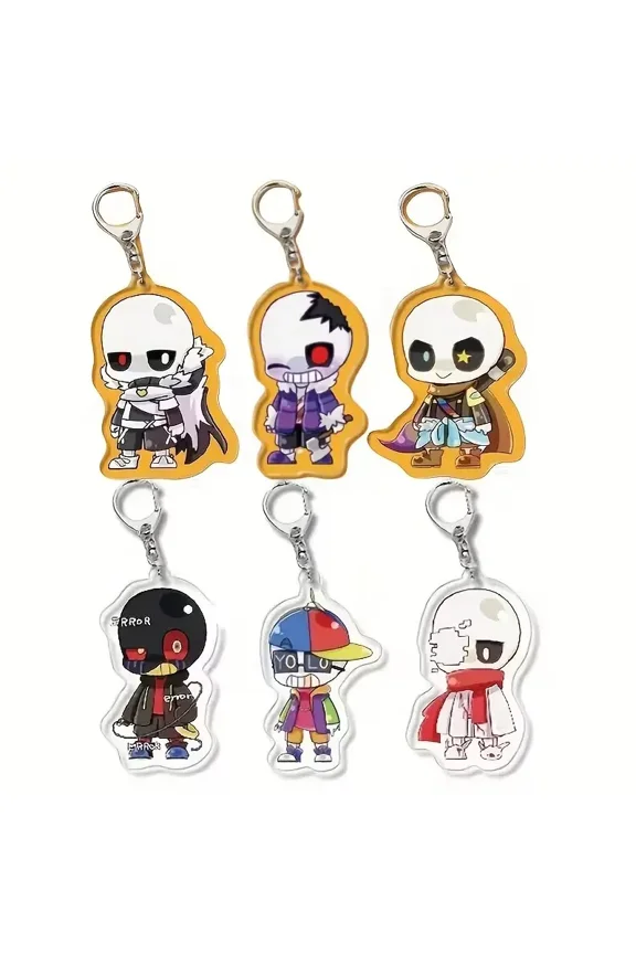 1 Pack Cute Skeleton Chibi Acrylic Keychain| Creepy Cute Cartoon Skeleton Keyring| Edgy Indie Game Bag Charm| Glitch Error Skeleton Accessory| Spooky Gift for Gamers