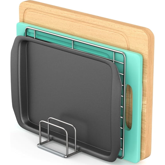1-Pack Cutting Board Organizer Holder Stand, Stainless Steel Holder, Cutting Board Storage Rack with 4 slots for Baking Sheet and Cookie Sheet,1.0Inch Slots (1PC(1.0in))
