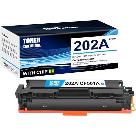 1-Pack Cyan 202A CF501A Toner Cartridge: Compatible 202A CF501A Replacement for HP MFP M280nw MFP M281fdn MFP M281fdw MFP M281cdw M254nw M254dw M254dn Printer