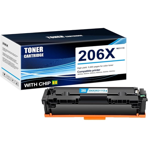 1-Pack Cyan 206X W2111X Toner Cartridge: Compatible 206X W2111X Replacement for HP M255nw M255dw M255dn M282nw M283fdn M283fdw M283cdw M255-M256 Series M282-M283 Series M282-M285 Series Printer