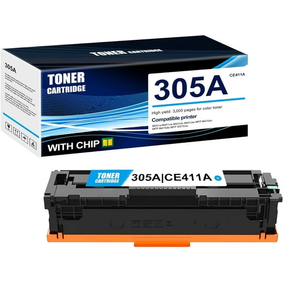 1-Pack Cyan 305A CE411A Toner Cartridge: Compatible 305A CE411A Replacement for HP M351a M451nw M451dn M451dw MFP M475dn MFP M475dw MFP M375nw Printer