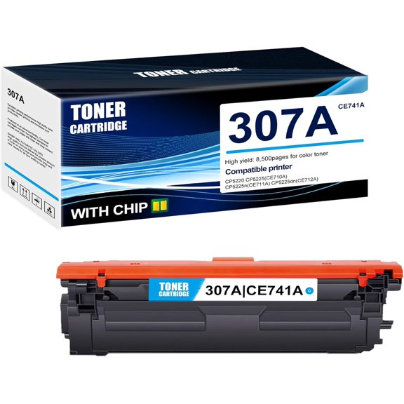 1-Pack Cyan 307A CE741A Toner Cartridge: Compatible 307A CE741A Replacement for HP CP5220 CP5225(CE710A) CP5225n(CE711A) CP5225dn(CE712A) Printer