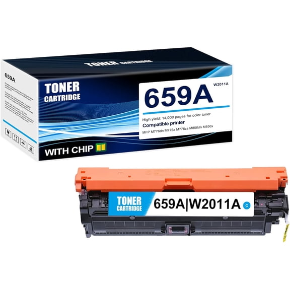 1-Pack Cyan 659A W2011A Toner Cartridge: Compatible 659A W2011A Replacement for HP MFP M776dn M776z M776zs M856dn M856x Printer