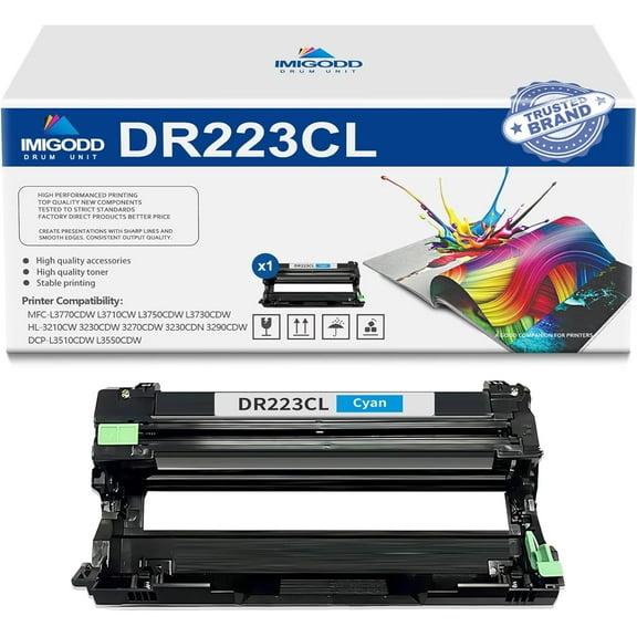 1-Pack DR223CL Cyan Drum Unit Replacement for Brother High Capacity 19,000 Pages with MFC-L3770CDW L3710CW L3750CDW L3730CDW HL-3210CW 3230CDW 3270CDW 3230CDN 3290CDW DCP-L3510CDW L3550CDW Printer