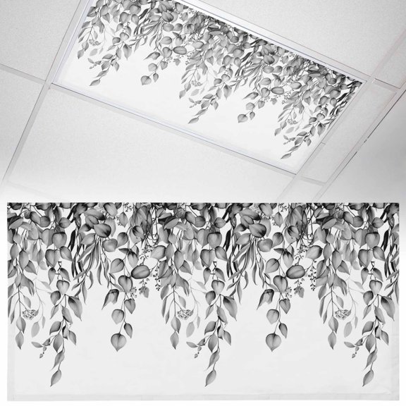 1 Pack Dark Gray Leaf Fluorescent Light Covers for Ceiling Lights Eucalyptus Leaves Spring Plant Farmhouses Magnetic Ceiling Light Covers Overhead Light Filters for Office Classroom Home