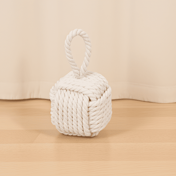 1 Pack Decorative Door Stopper, Cotton Rope Knot Design, Weighted, Holds Doors Open for Home and , Beige
