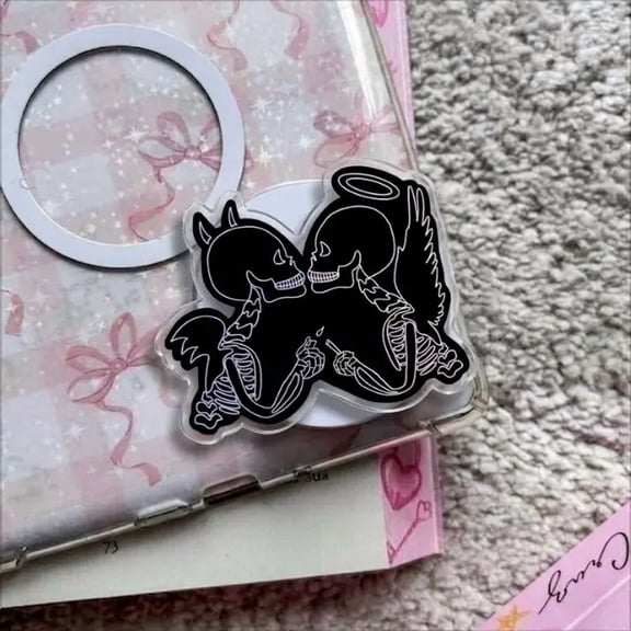 1 Pack Devil and Angel Skeleton Phone Grip, Eternal Love Phone Grip, Gothic Lovers Phone Stand, Dark Romance Skeleton Accessory, Unique Anniversary Gift for Couples