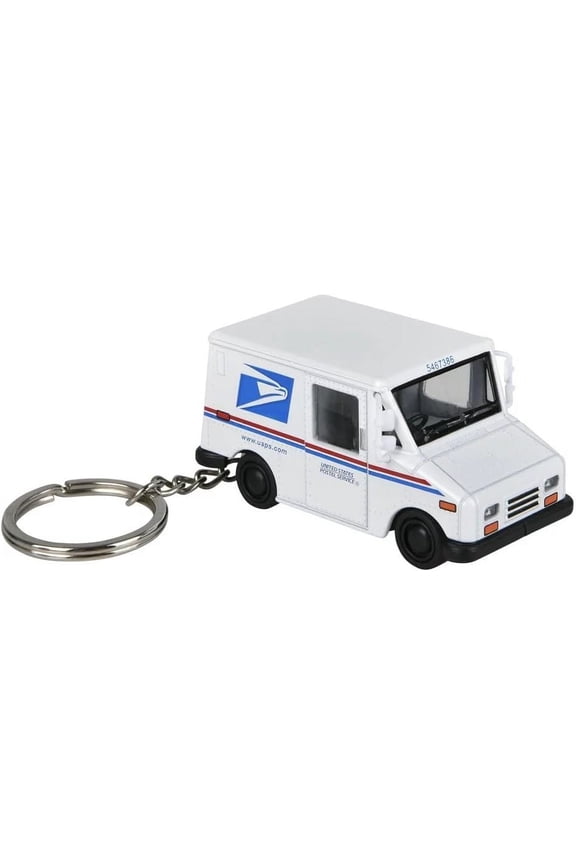 (1 Pack) Diecast Pull Back Mini Postal Carrier Truck Keychains (2.5") Metal Post Office Truck with Pullback Motion.