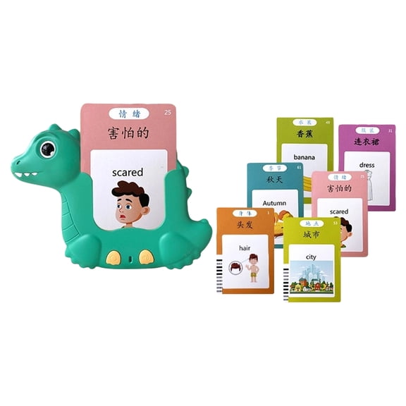 1 Pack Dinosaur Talking Flash Cards Machine for Toddlers, Sight Words Flash Cards Kindergarten, Sensory Learning Toys, Interactive Talking Flashcards for Kids, 2 Themed Card Sets. B