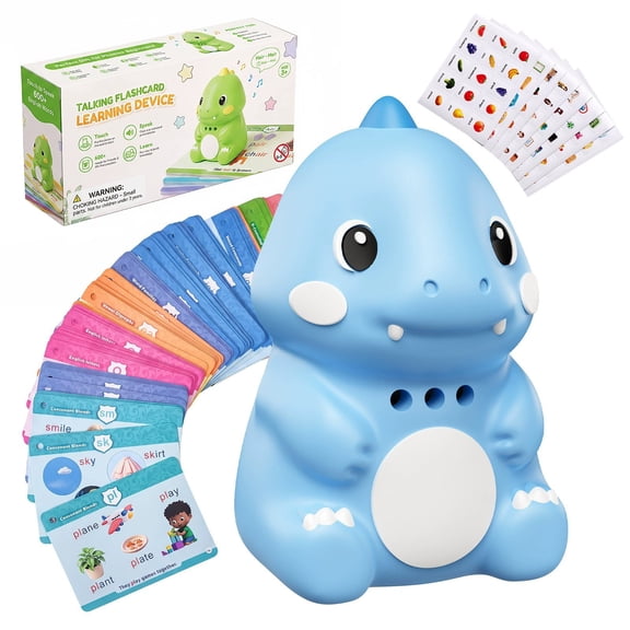 1 Pack Dinosaur Talking Flash Cards with Stickers, Dino Speech Toy for Toddlers Blue