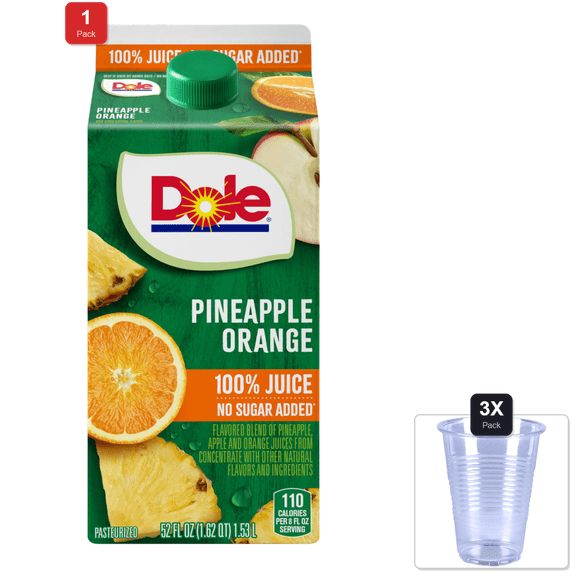 1 Pack | Dole Pineapple Orange 52Oz & 3x Disposable Cup