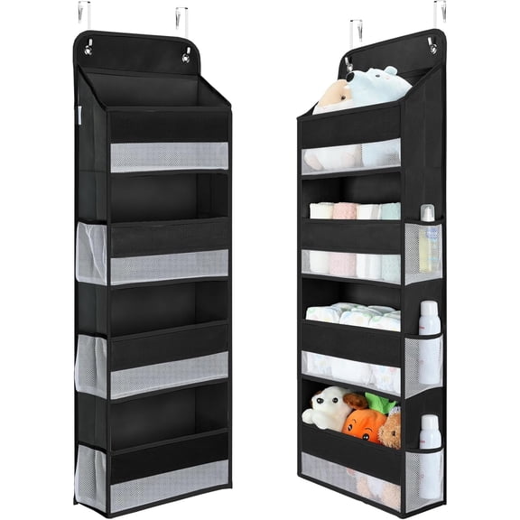 1 Pack Over the Door Organizer, 35.2lbs Load Toy Stuffed Animal Storage, Large Capacity Swing-proof Hanging Bathroom Organizers and Storage for Nursery Newborn Baby Essential Stuff Black