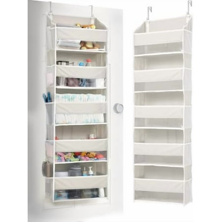 1-Pack Over Door Organizer with 5 Large Pockets 10 Mesh Side Pockets, 44 lbs Weight Capacity Hanging Storage Organizer with Clear Window for Bedroom Bathroom Kitchen, RV, Camper, Beige