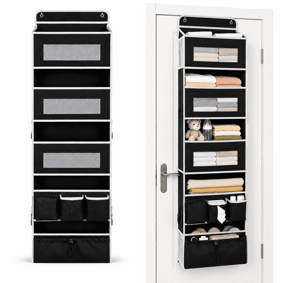 1 Pack Over The Door Organizer Storage, Hanging Organizer Closet with 5 Large Pockets 6 Mesh Pockets, 50 lbs Weight Capacity, Behind Door Storage for Closet Nursery Bedroom Bathroom