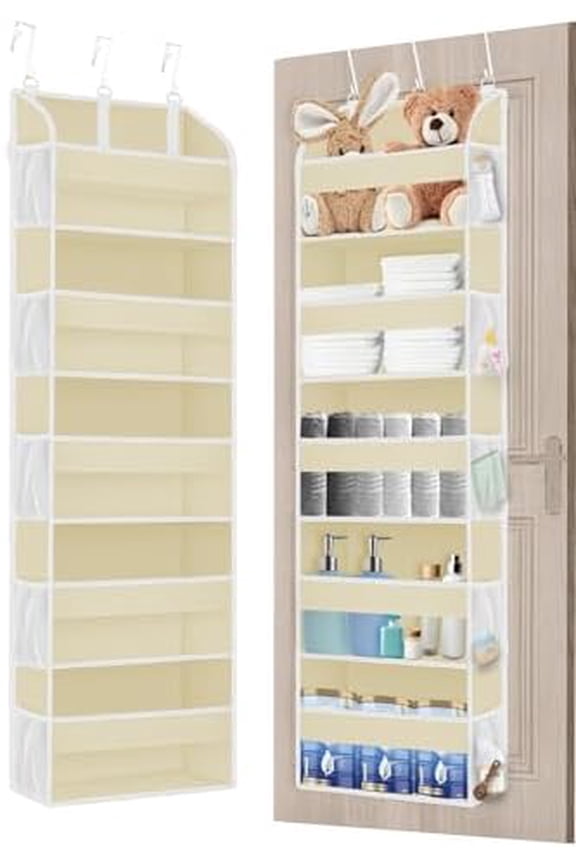 1 Pack Over The Door Storage Organizer with 5 Pockets 10 Mesh Pockets, 44 lbs Weight Capacity Door Hanging Organizers and Storage for Bedroom,Bathroom,Nursery,Kidroom,Babyroom