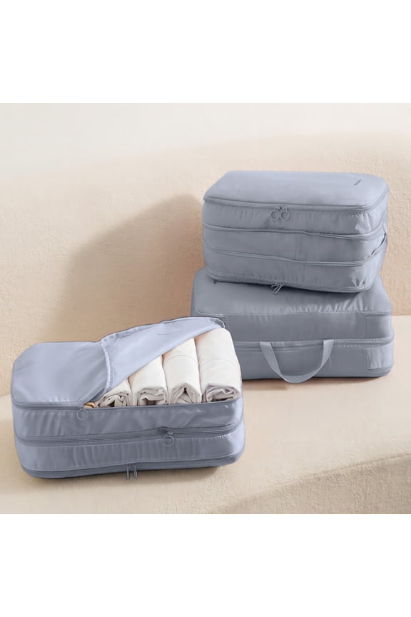 1-Pack Double Layer Compression Travel Clothes Storage Bag, Polyester Fabric Portable Space Saving Packing Cube for Luggage