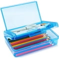 thumbnail image 1 of 1 Pack Double Layer Hard Pencil Cases, Plastic Translucent Pencil Box with Snap-Tight Lid for Pens, Pencils, Stylish Office Supplies Storage Organizer Box,Medium-sized, 1 of 7