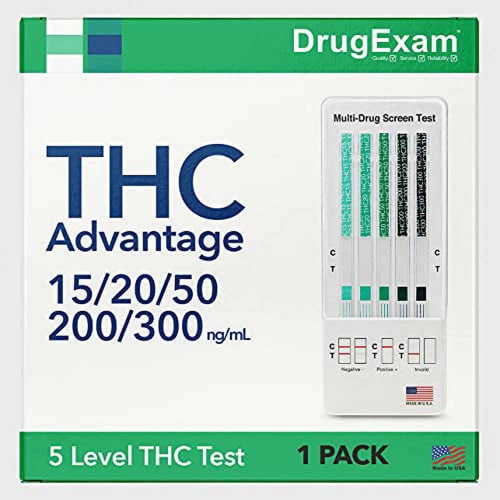 1 Pack - DrugExam THC Advantage Made in USA Multi Level Marijuana Home  Urine Test Kit. Highly Sensitive THC 5 Level Drug Test Kit. Detects at 15  ng/mL, 20 ng/mL, 50 ng/mL