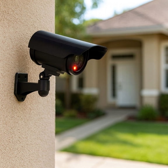 1 Pack Dummy Surveillance Security Camera with Flashing LED Light Realistic Monitoring Design for Indoor Outdoor Home Office Garage and Property Deterrent Use, Black