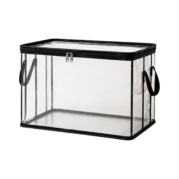 1 Pack Duty Thick Plastic Clear Storage Bag with Hinged Lid, Stackable Foldable Bins Totes Bags, Large Heavy Duty Moving Box Storage for Clothes Packing, Books, College Supplies (Black M)