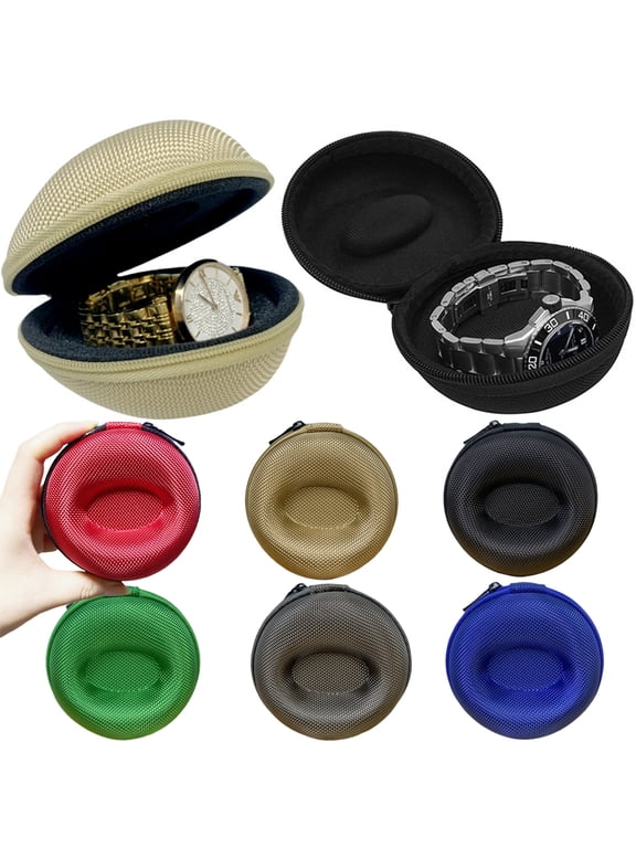 1 Pack EVA Round Travel Watch Case, Single Watch Box w/Zipper for Storage, Cushioned Portable Watch Case for Travel, Fits all Wristwatches and Smart Watches up to 50mm