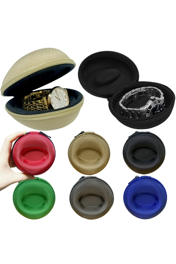 1 Pack EVA Round Travel Watch Case, Single Watch Box w/Zipper for Storage, Cushioned Portable Watch Case for Travel, Fits all Wristwatches and Smart Watches up to 50mm