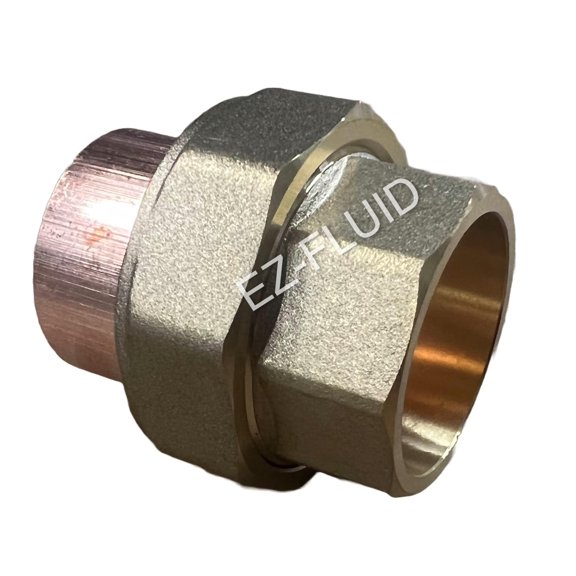 (1-Pack) EZ-FLUID Plumbing 1/2" C X C Copper Union, Copper Union Fitting CxC Solder Sweat Straight Connection Repair Coupling Fittings,LF Brass