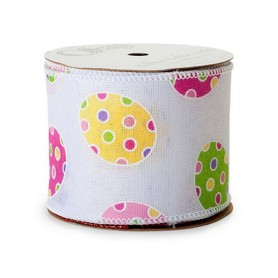 1 Pack, Easter Eggs White Wired Ribbon 2-1/2" x 10 Yards for Spring Holiday Decor