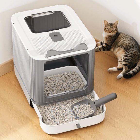 1 Pack Elevated Cat Litter Box with Anti-Leak Walls, Open Entry, Scoop Included, White, for Multi-Cat Households