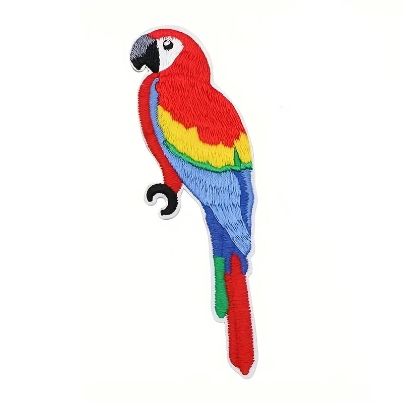 1 Pack Embroidered Parrot Patches - Colorful Iron-On Appliques for Clothing, Bags, and Crafts