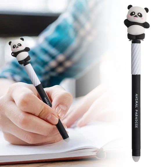1-Pack Erasable Gel Pen with Animal Topper, 0.5mm Fine Point Blue Ink Pen, Novelty Writing Tool for Journaling and Note-Taking (Panda)
