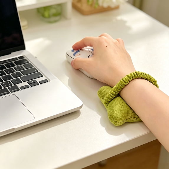1-Pack Ergonomic Wrist Rest Cushion for Keyboard, Soft Plush Wrist Support with Elastic Strap for All Wrist Sizes, Ideal for Computer Work and Long Gaming Sessions, Washable, Matcha Green, By Harlik