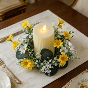 1 Pack Eucalyptus Candle Rings, Artificial Greenery Candle Wreath | Floral Candle Rings for Pillar Candles, Table Centerpieces for Party Event, 9.84 Inch Small Greenery Rings for Wedding, Home
