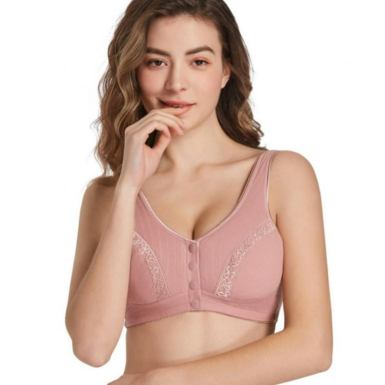 1 Pack Everyday Sleep Bras - Nature Cotton Soft Cup Wireless Front Snap  Close Bras with Removable Pads of Women Plus Size