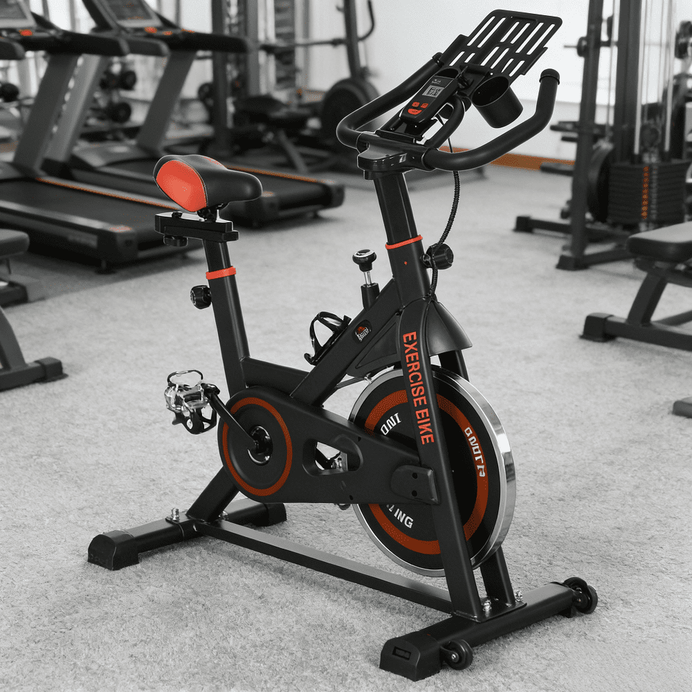 1 Pack Exercise Bike Stationary Indoor Cycling 17.6lbs Flywheel Adjustable Resistance LCD Monitor 7Level Seat Handle 264lbs Capacity 40.6In Home Office Gym Cardio Fitness Silent Smooth Wheels Black