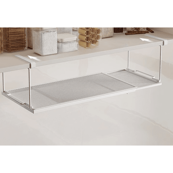 1 Pack Expandable Metal Under Cabinet Hanging Storage Basket No Drill Clip-On Undershelf Organizer for Kitchen Pantry Laundry Desk Garage