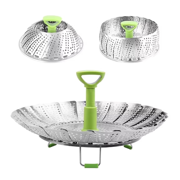 1-Pack Expandable Stainless Steel Steamer Basket 5.5–9 in, Folding Vegetable Steamer Insert for Pot, Heat-Resistant Handle, Dishwasher Safe TIKA