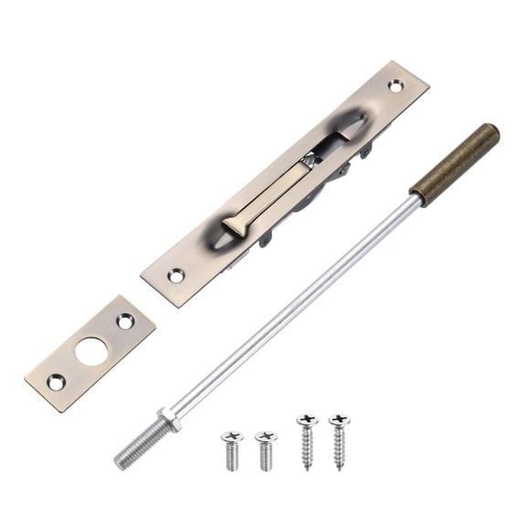 1 Pack Extension Flush Bolt with Rod, 10 Inch Stainless Steel Door Flush Bolt Latch Concealed Security Door Lock for Double Doors, Bronze