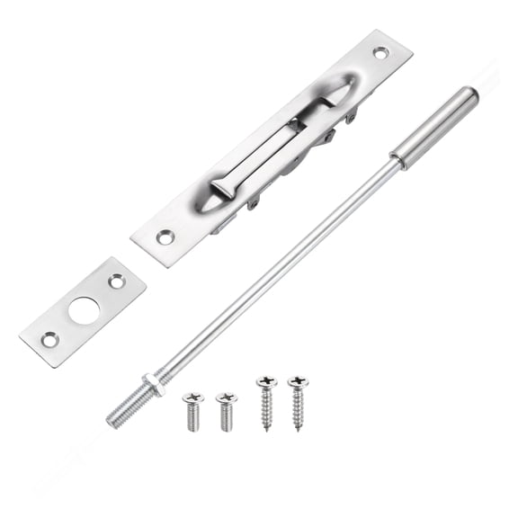 1 Pack Extension Flush Bolt with Rod, 10 Inch Stainless Steel Door Flush Bolt Latch Concealed Security Door Lock for Double Doors, Silver