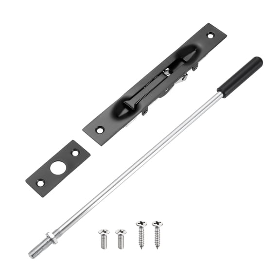 1 Pack Extension Flush Bolt with Rod, 12 Inch Stainless Steel Door Flush Bolt Latch Concealed Security Door Lock for Double Doors, Black