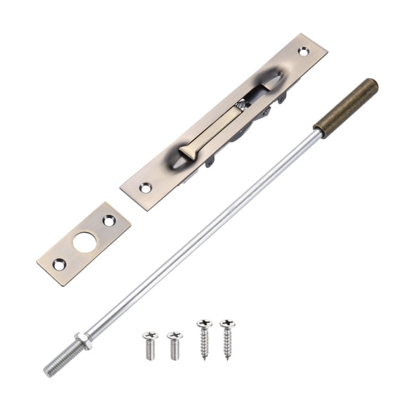 1 Pack Extension Flush Bolt with Rod, 12 Inch Stainless Steel Door Flush Bolt Latch Concealed Security Door Lock for Double Doors, Bronze