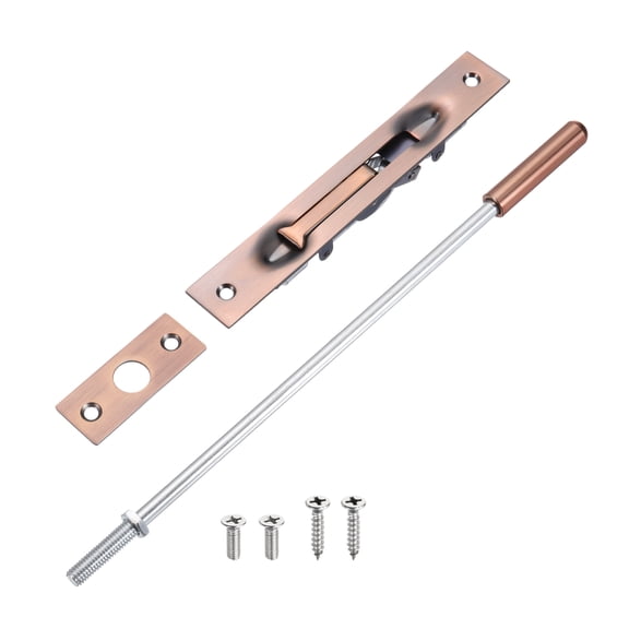 1 Pack Extension Flush Bolt with Rod, 12 Inch Stainless Steel Door Flush Bolt Latch Concealed Security Door Lock for Double Doors, Red Bronze