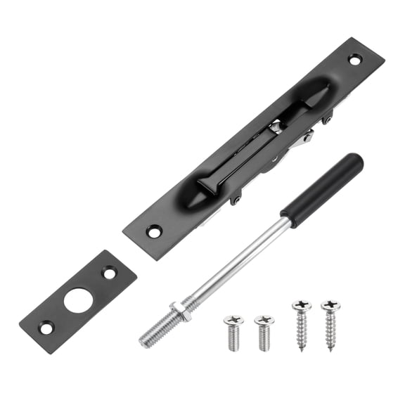 1 Pack Extension Flush Bolt with Rod, 6 Inch Stainless Steel Door Flush Bolt Latch Concealed Security Door Lock for Double Doors, Black